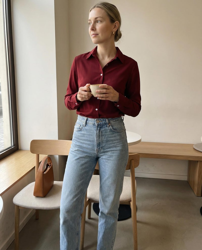 Beninos Women's Formal Work Wear Simple Shirt (225 Burgundy, L) - Image 2